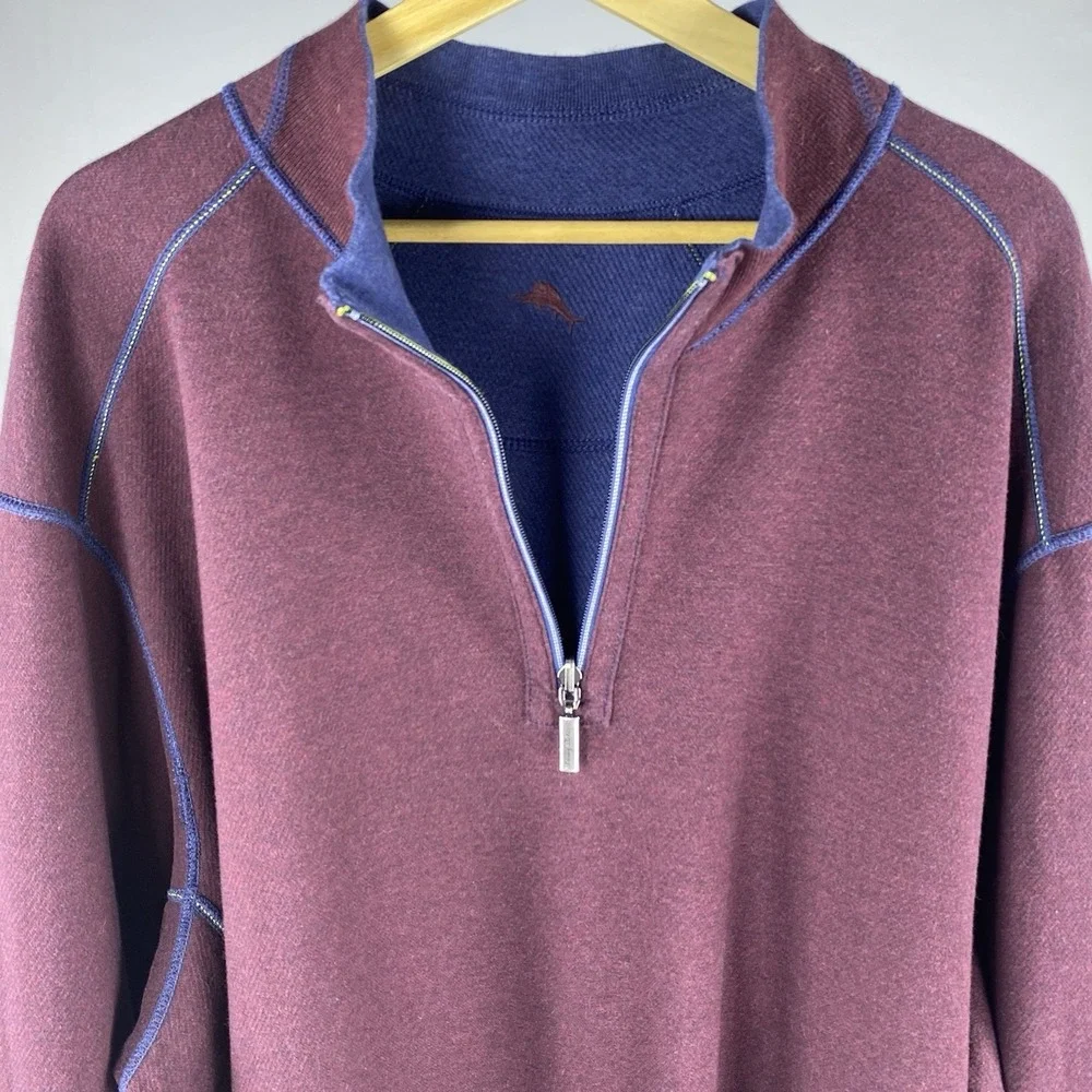 Tommy Bahama Flipshore Reversible Half-Zip Sweatshirt 3XLT Blue Burgundy Preppy